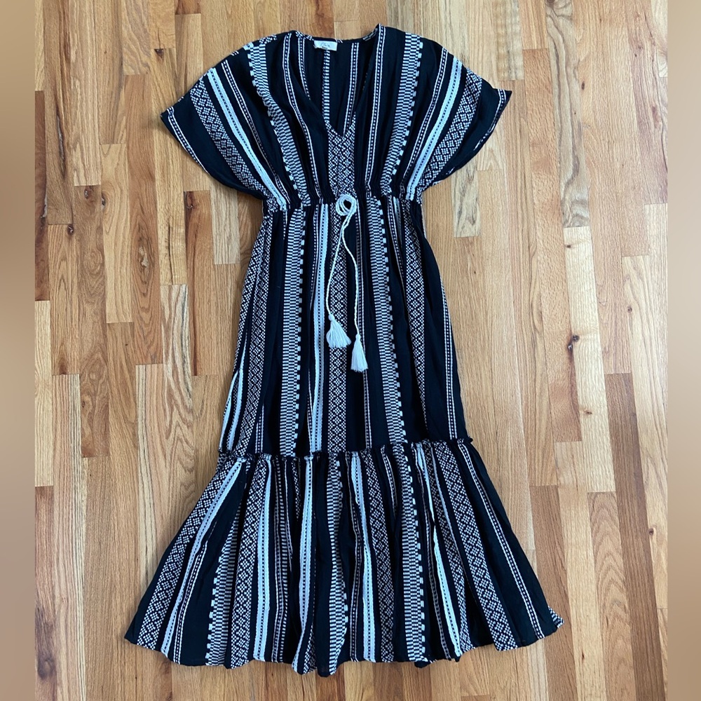 Elan Black and White Striped Maxi Dress